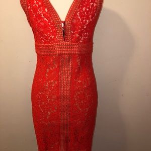 Bardot, flame orange dress